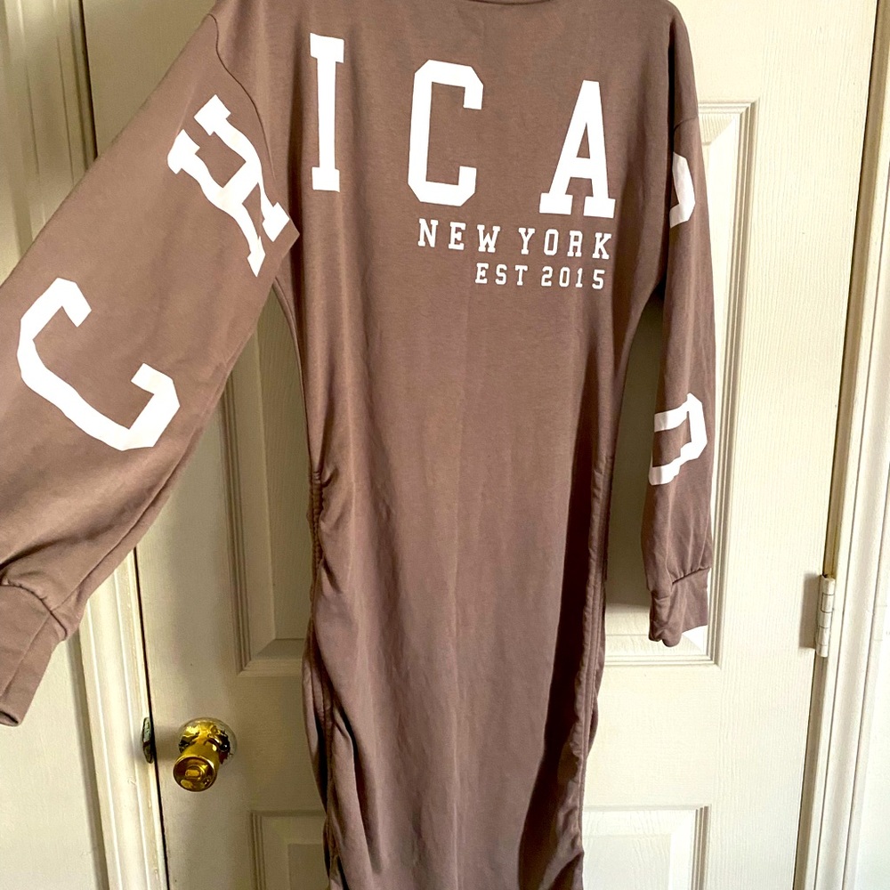 Chicago tan fitted dress with sleeves